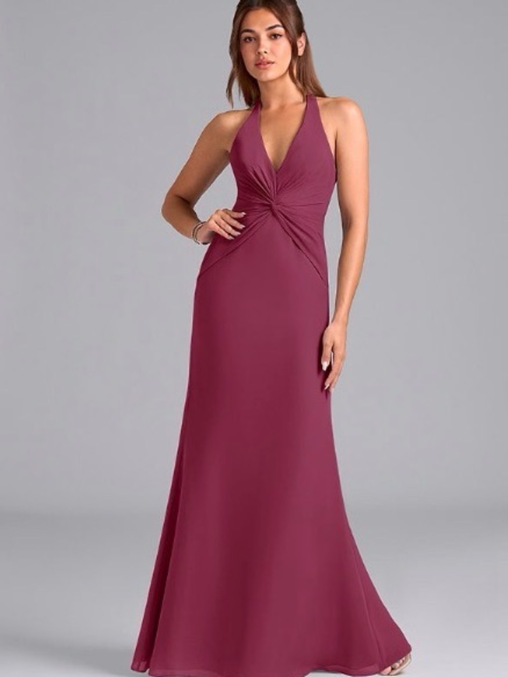 Azazie Valerie | Size 8 | Halter Twist-Front Maxi Dress